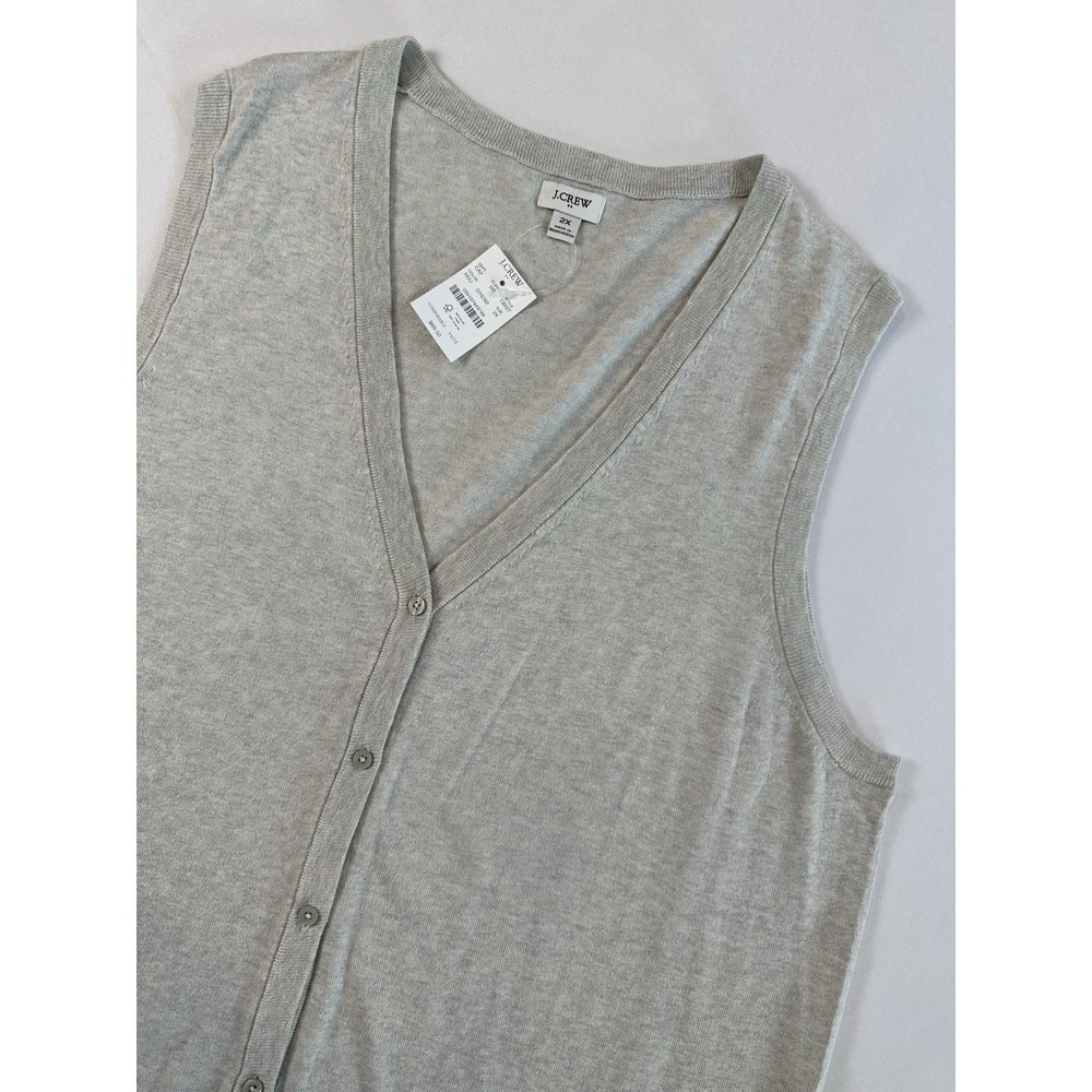 J. Crew Women Gray Button Front Sweater-Vest Academia Preppy Sz XL Classic NWT - Picture 2 of 7